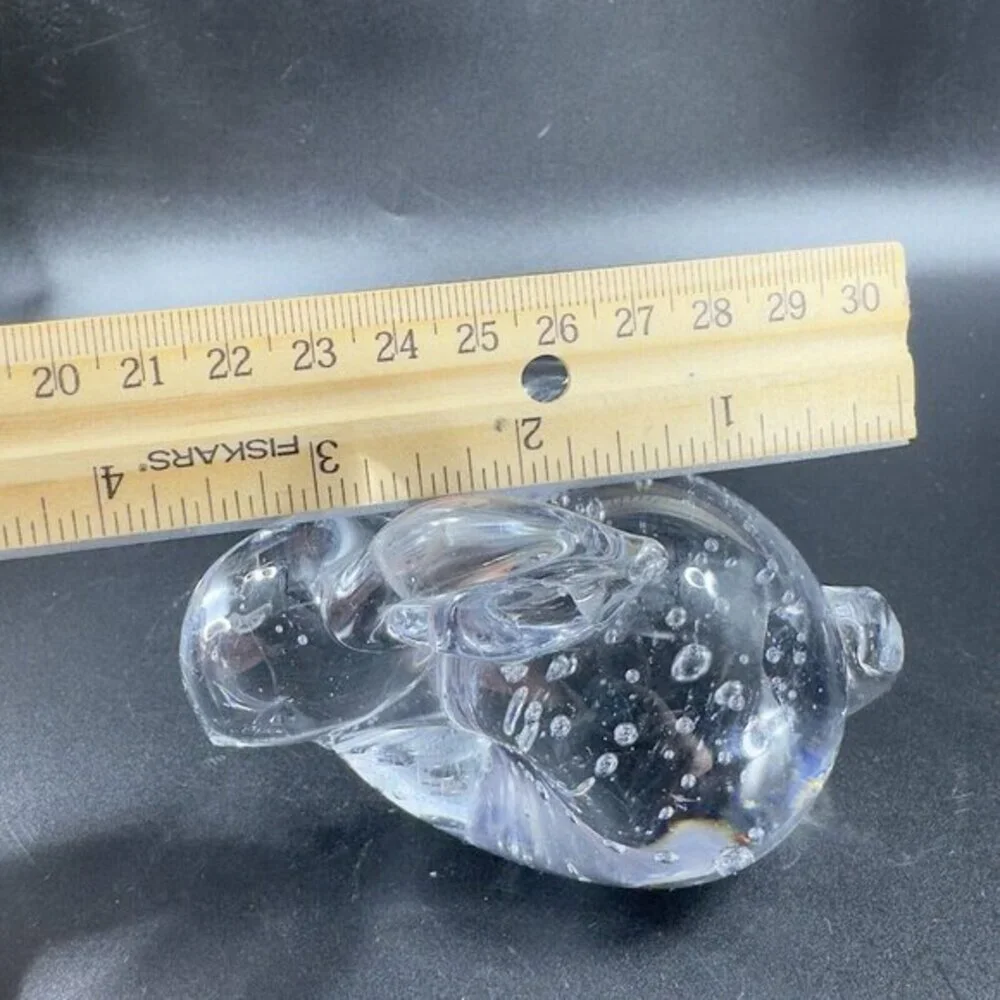 Vintage 1980s Clear Glass Bunny Figurine Paperweight‎ With Small Bubbles Figure